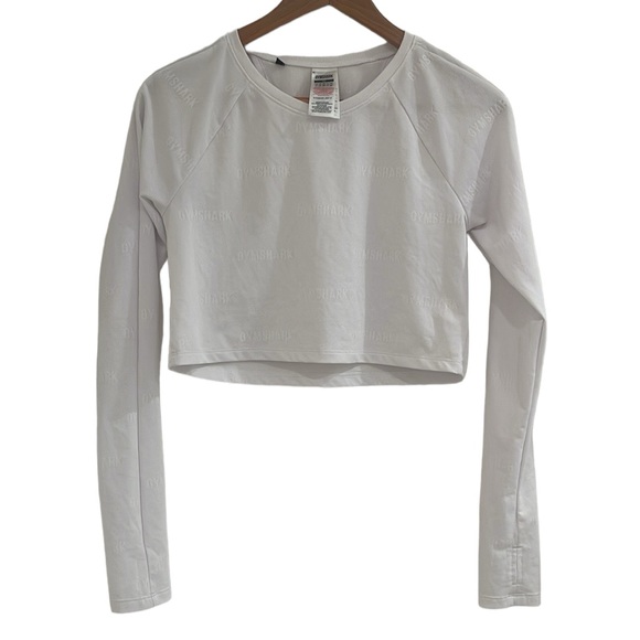 Gymshark Tops - GYMSHARK LONG SLEEVE CROP TOP WHITE SIZE XS